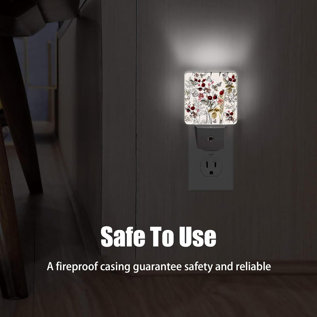 Vintage Flower Night Light, Butterfly Plug into Wall with Dusk to Dawn Light Sensors, Warm Nightlights for Bedroom, Bathroom, Hallway…