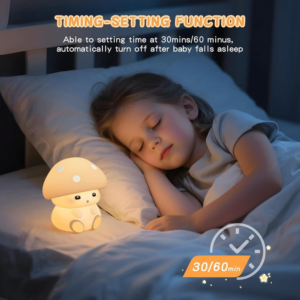 Mushroom Night Light for Kids - Portable LED Nursery Lamp with Tap Control, 7 Color Changing, Dimmable Bedside Light for Baby Room…