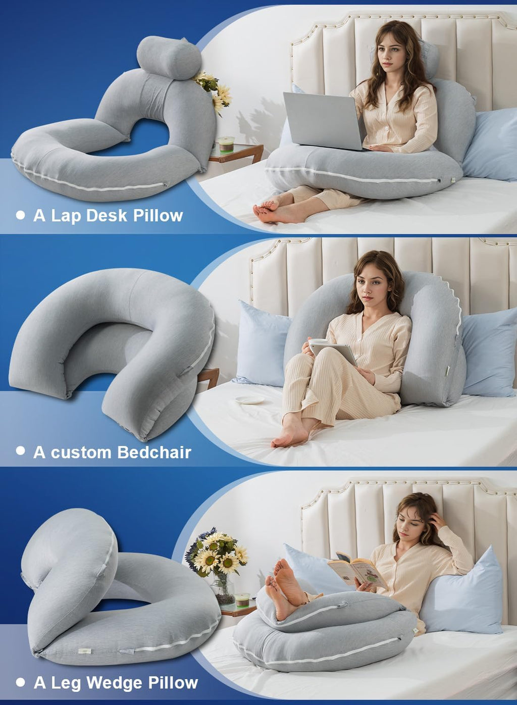 Insen Reading Pillow, Back Pillow for Sitting in Bed for Reading, Nurse & Relax, Reading Pillow for Adults, Moms & Kids, Sit Up Pillow for…