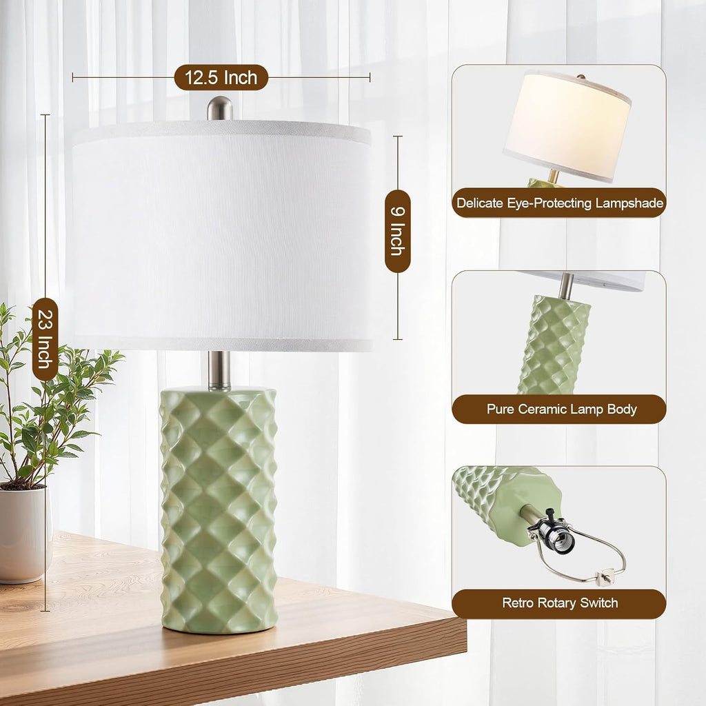 BLHDZJR Vitality Green & Star Diamond Ceramic Table Lamps (Set of 2) - 23" Luxe Modern Bedside Lamps for Nightstand, bedrooms, Living…