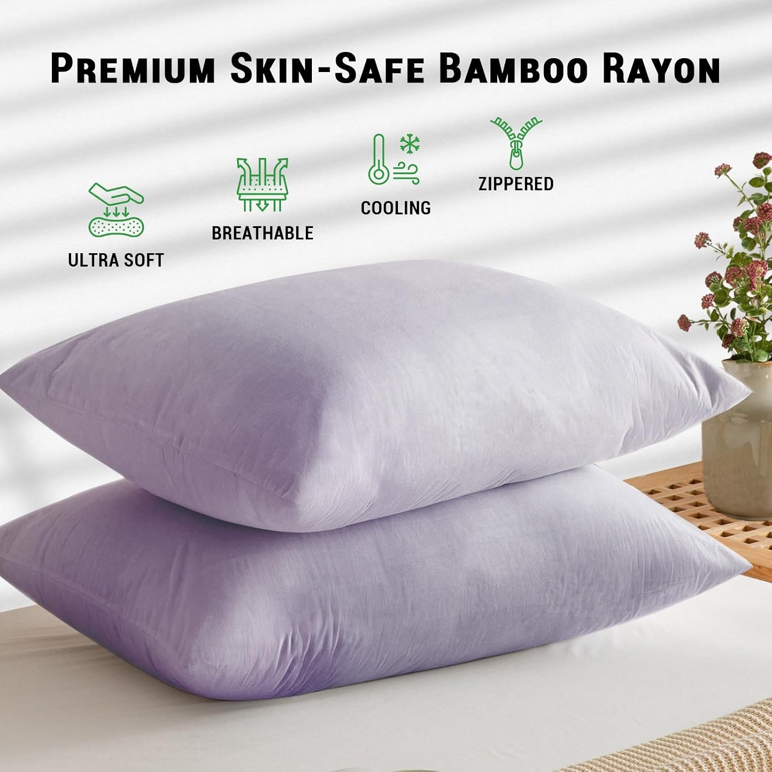 Gogreen Bamboo Rayon Waterproof Pillow Protector, Breathable Pillow Cover, Cooling Pillow Case Protector with Zipper, Super Soft Pillow Cas…