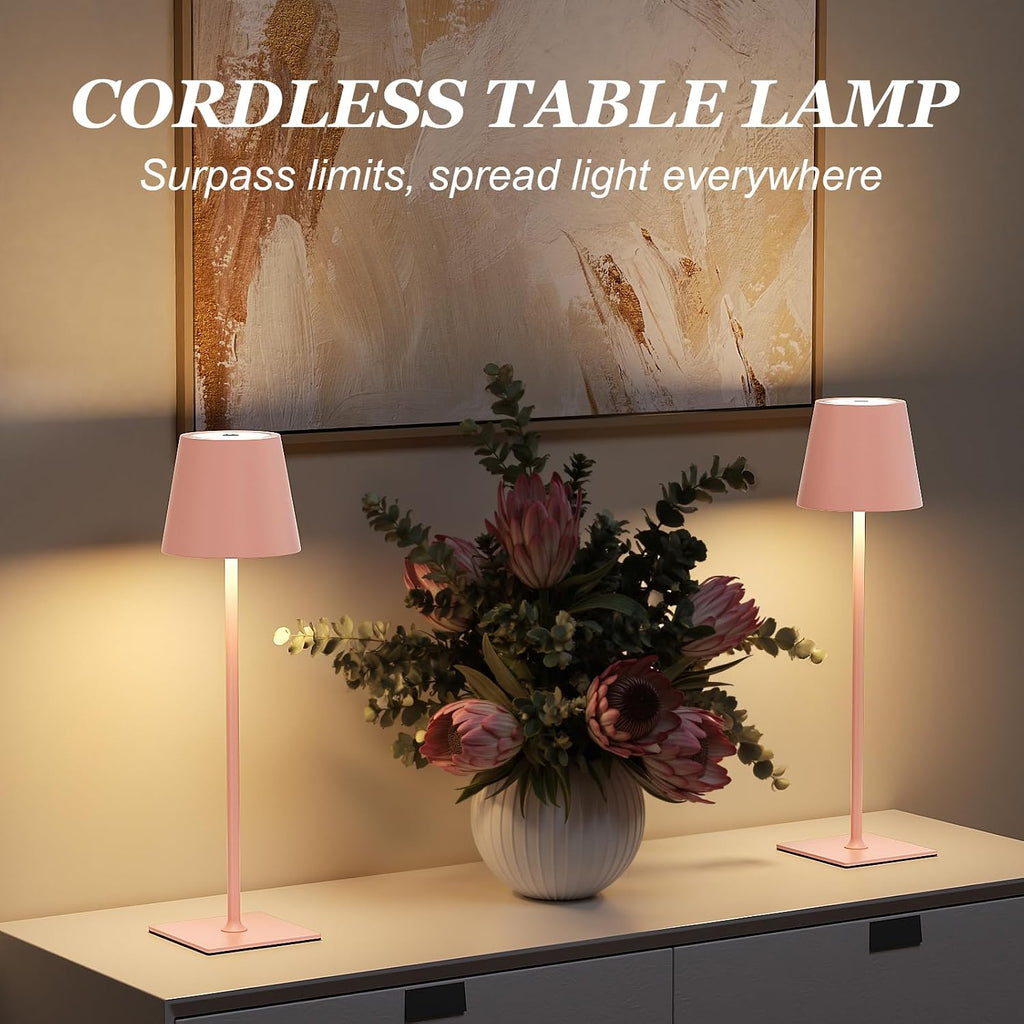 Kakanuo Pink Cordless Rechargeable Table Lamp 5000mAh Battery Operated Lamps, 3 Colors Stepless Dimming Touch Lamp for Living Room…