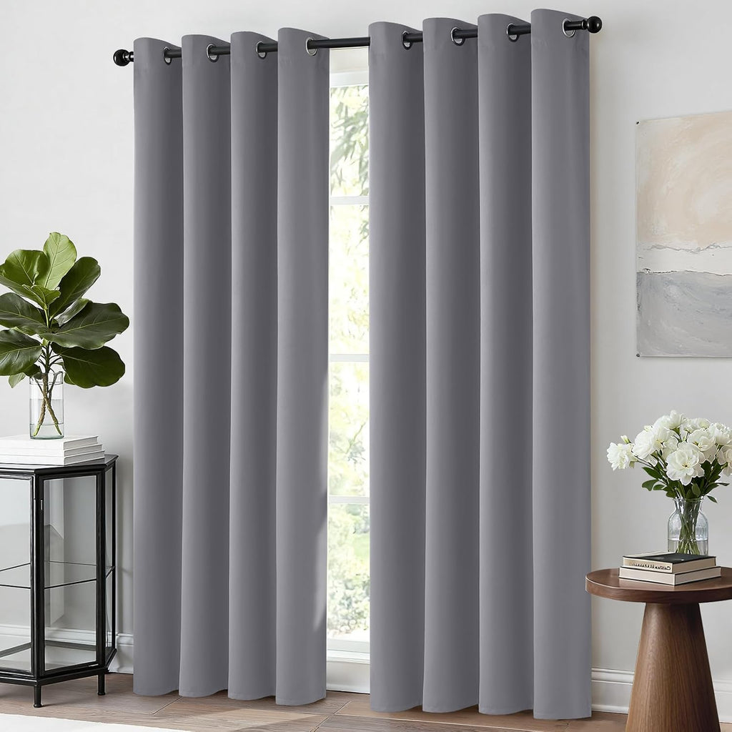 Yakamok Blackout Curtains 96 Inches Thermal Insulated Grey Room Darkening Window Drapes with 8 Grommets Window Treatment Curtain for…