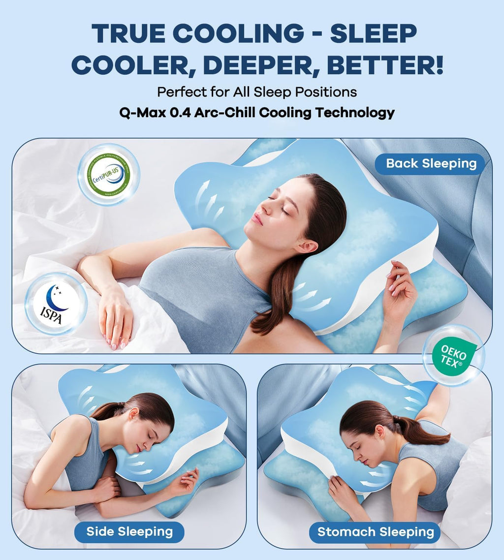 Donama Cervical Pillow for Neck and Shoulder, Cooling Contour Memory Foam Pillow for, Ergonomic Neck Support Pillow for Side Back Stomach…