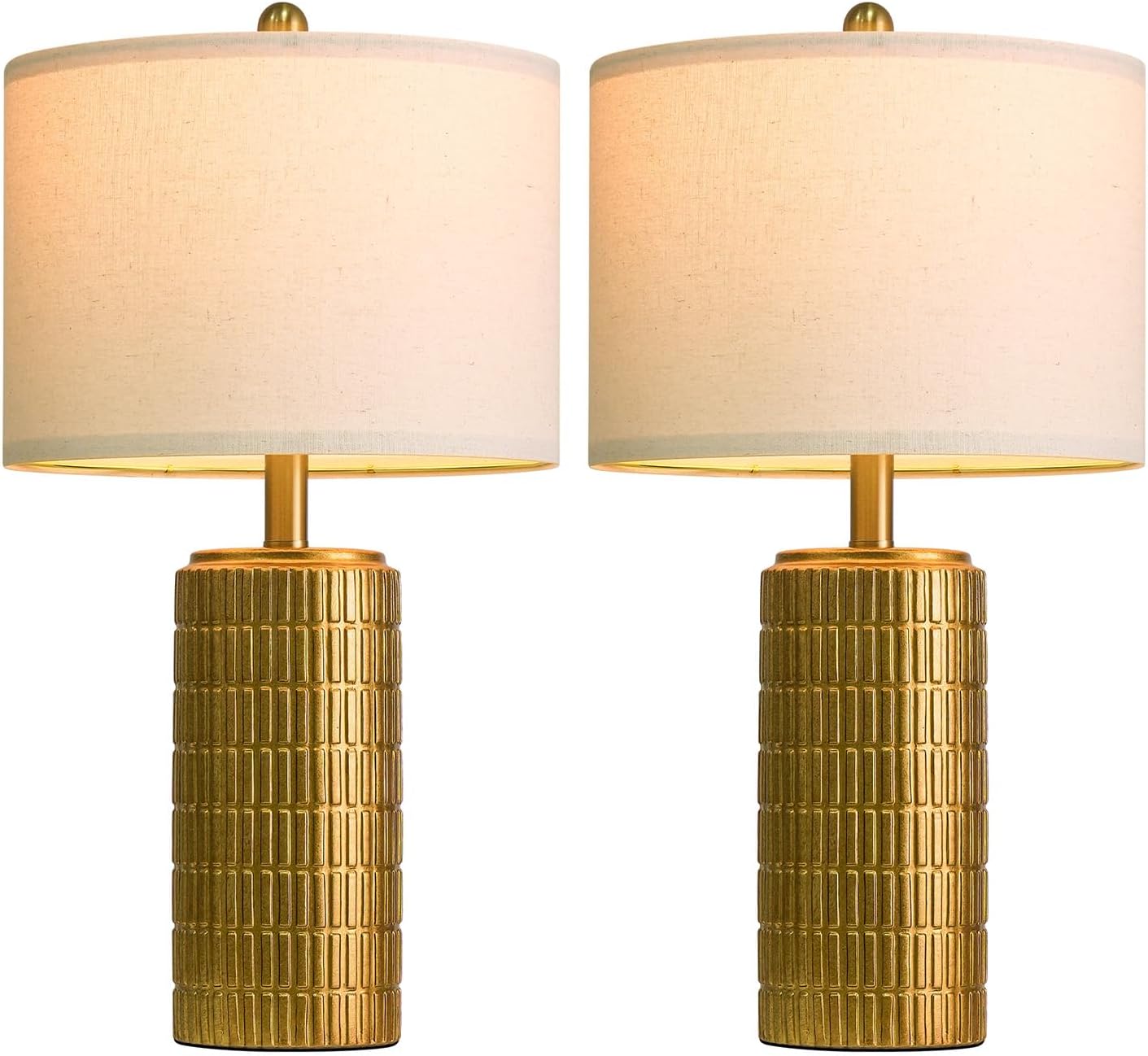 PoKat 23" Brass Gold Ceramic Table Lamps for Living Room, Retro Warm Gold Lamps for Night Stands, Vintage Bronze Decorative Lamps for…