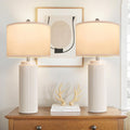 Tobusa 28’’ Farmhouse Ceramic Table Lamps Set of 2 for Living Room, Cream Vintage Bedside Table Lamps with White Linen Shade, Rustic Nights…