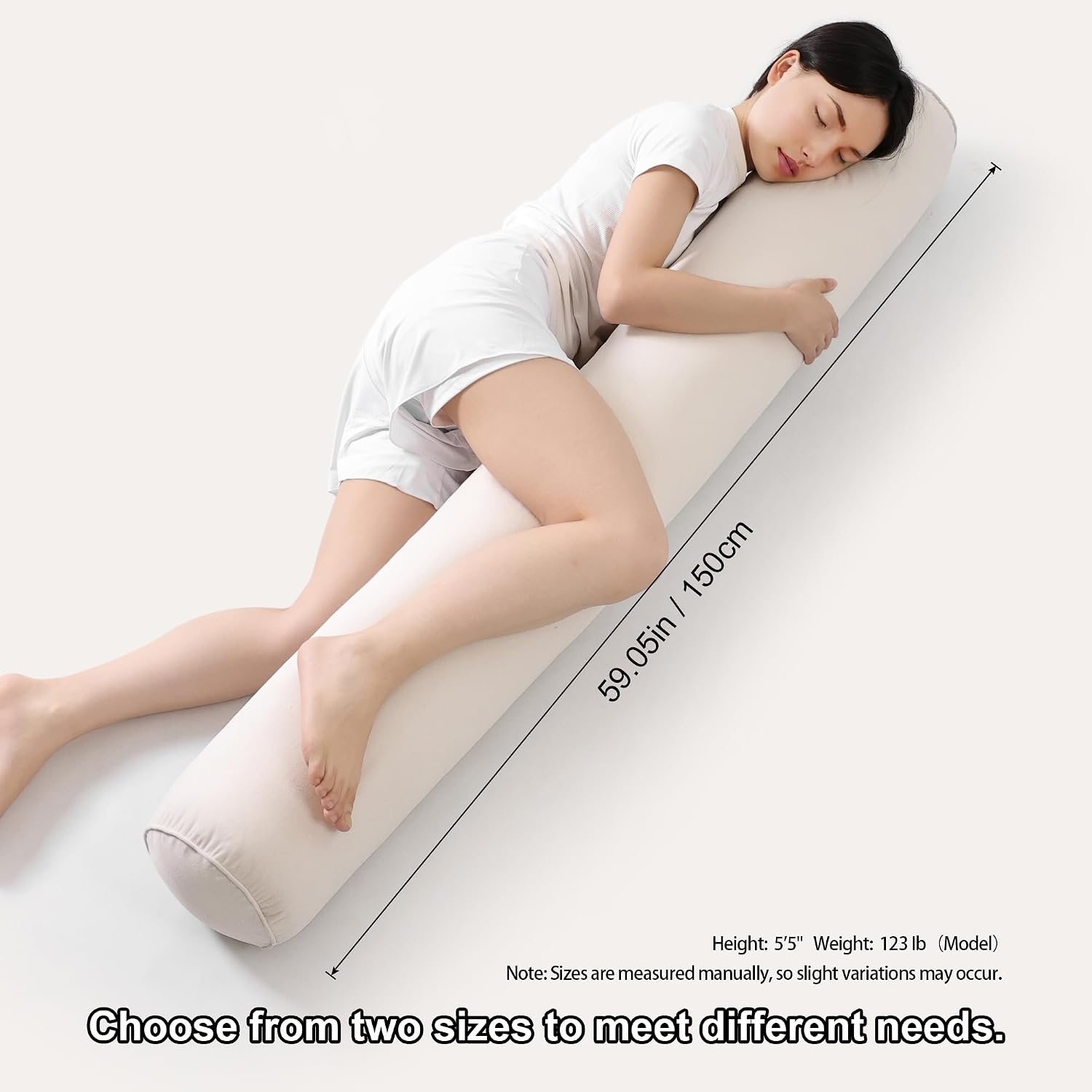 Body Pillow for Adults, Long Round Pillow, Big Cylindrical Pillow, Large Full Bolster Pillows for Side Sleepers (Misty White, 59"*7.87")