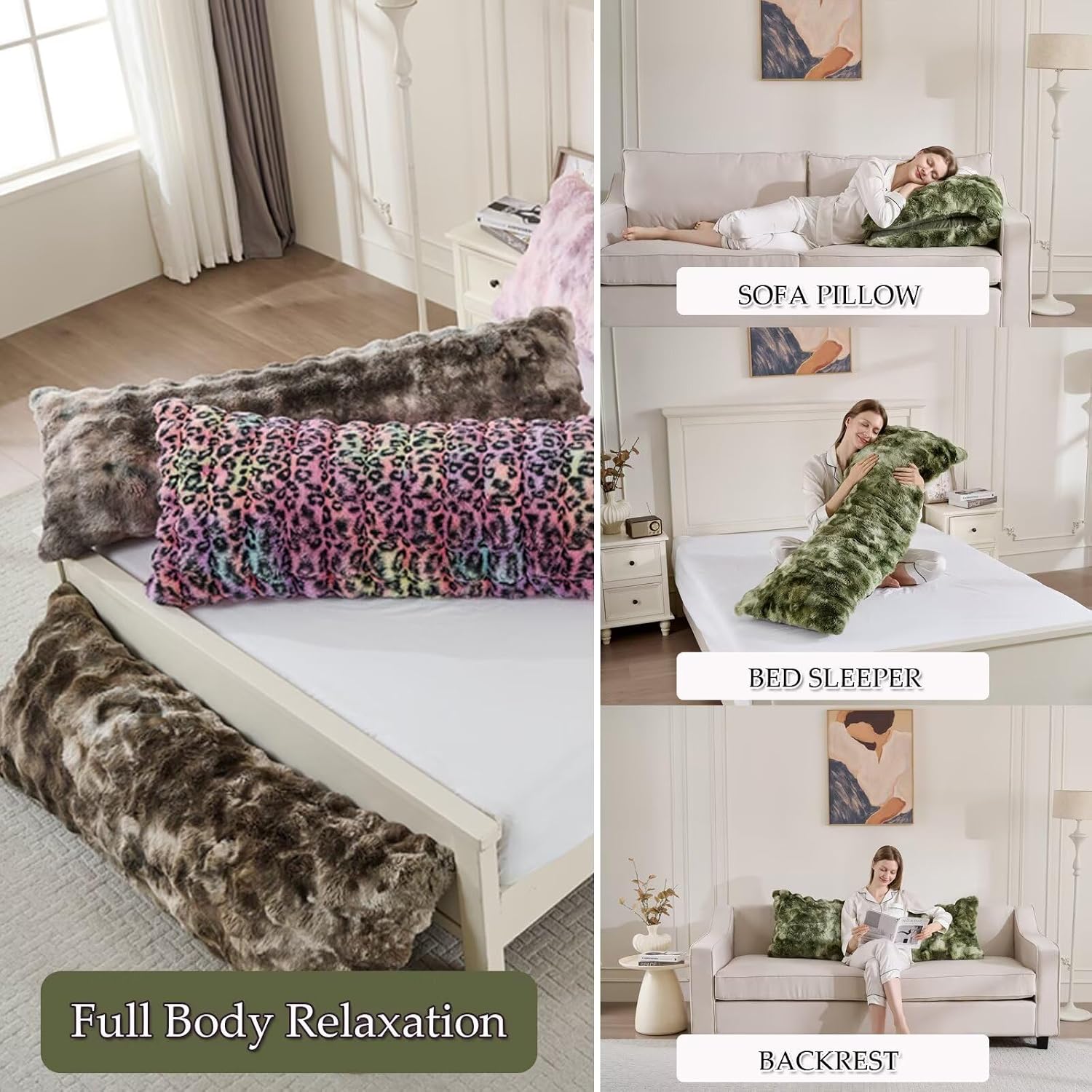 20"x54"Luxury Shaggy Faux Fur Body Pillow Cover, Bubble Fluffy Plush Bed Body Pillowcase with Zipper Closure, Plush Long Pillow Cover for…