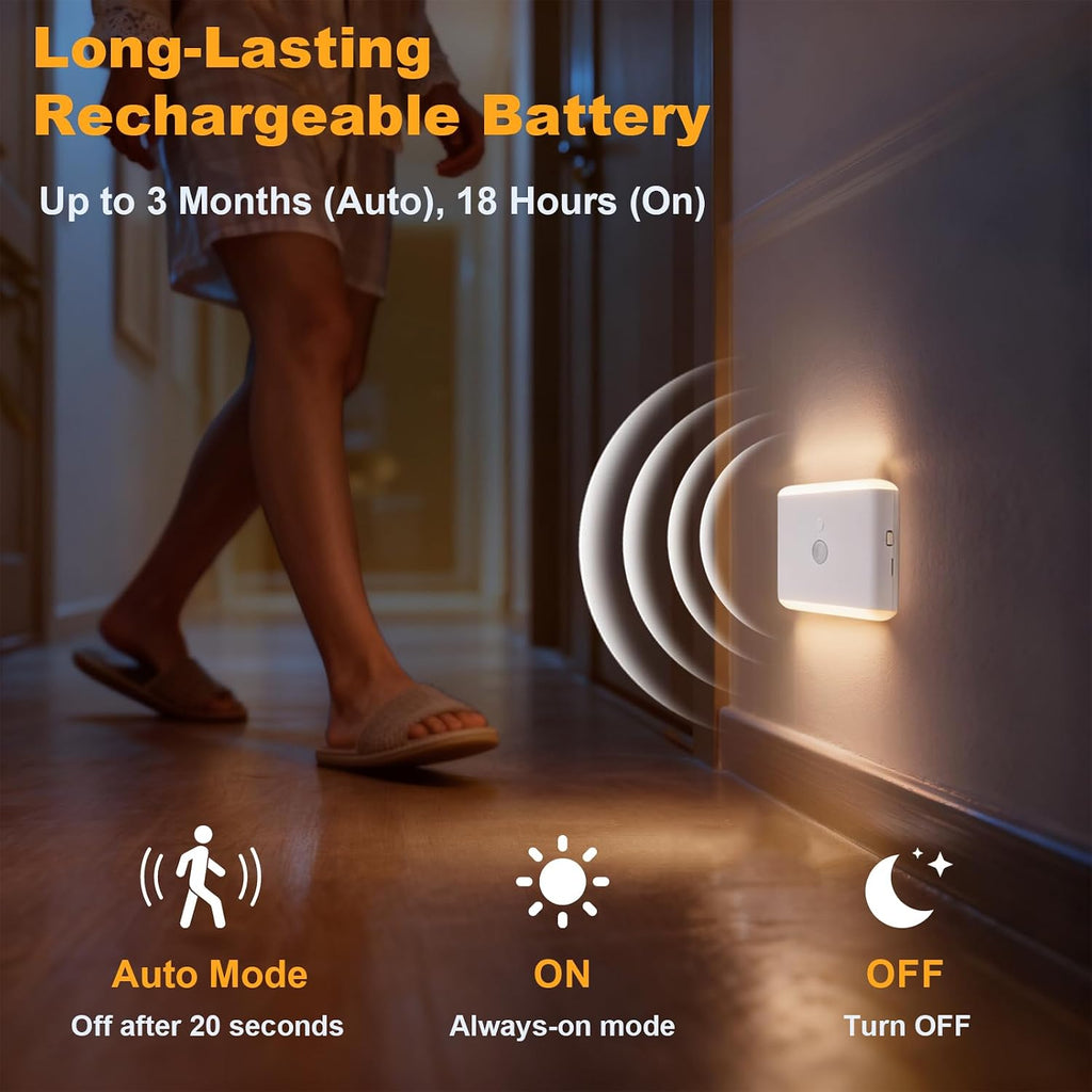 Motion Sensor Night Light 2-Pack, Cruise Approved Rechargeable Magnetic LED Nightlight, Warm & RGB Soft Dimmable, Wireless USB Auto…