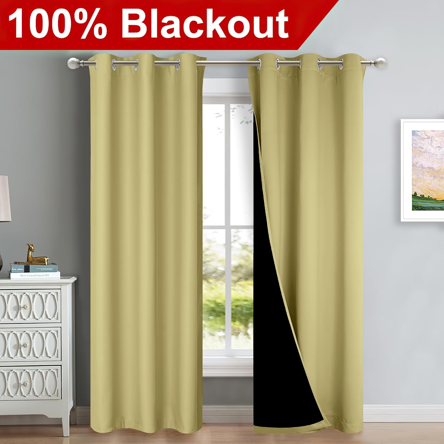 Nicetown Paler Yellow Full Shade Curtain Panels, Pair of Thermal Insulated & Energy Efficiency Blackout Curtains for Living Room Windows, L…