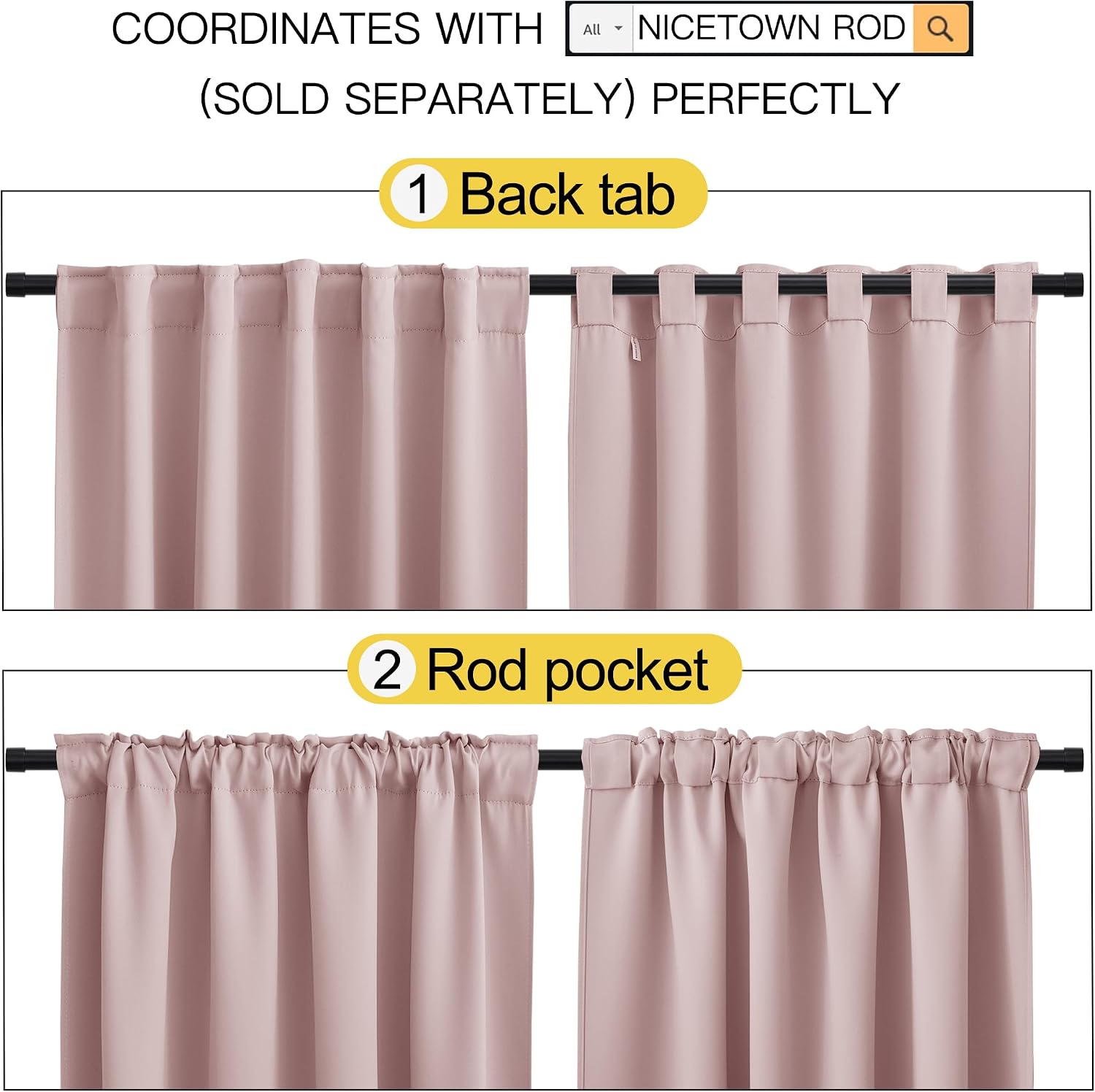 NICETOWN Window Treatment Blackout Curtains and Draperies - (Blush Pink Color) 42x40 inch, 2 Panels, Room Darkening Blackout Panel Drapes…