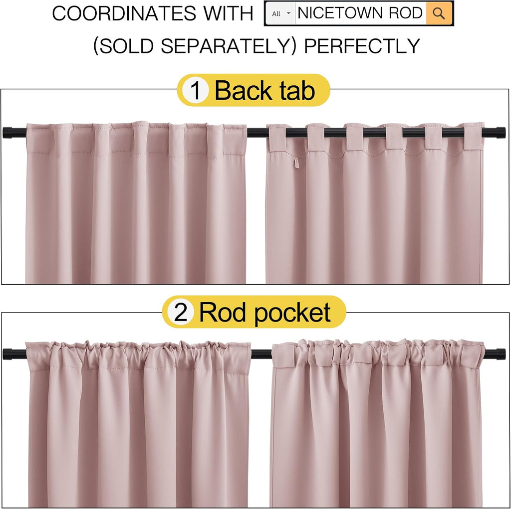 Nicetown Light Reducing Curtain Panels Window Draperies - (Blush Pink Color) 52x84 inch, 2 Pieces, Insulating Room Darkening Drapes for Bed…