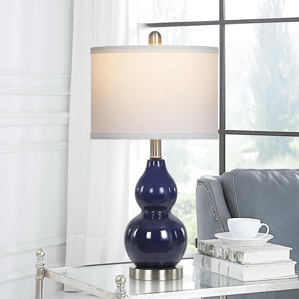 Rinweey Double Gourd Ceramic Table Lamps Set of 2, Modern Navy Blue Bedside Lamps for Night Stand, Contemporary Nightstand Lamps for…