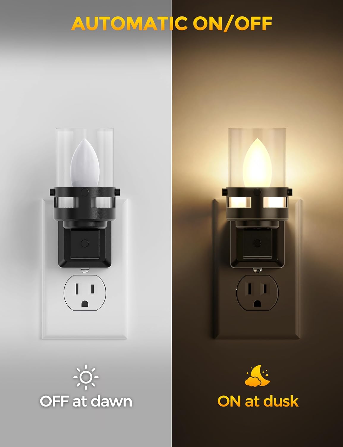 Briignite Candle Night Light Plug in [2 Pack], Vintage Night Lights Plug into Wall, LED Night Light with Dusk to Dawn Light Sensor, 3000K…