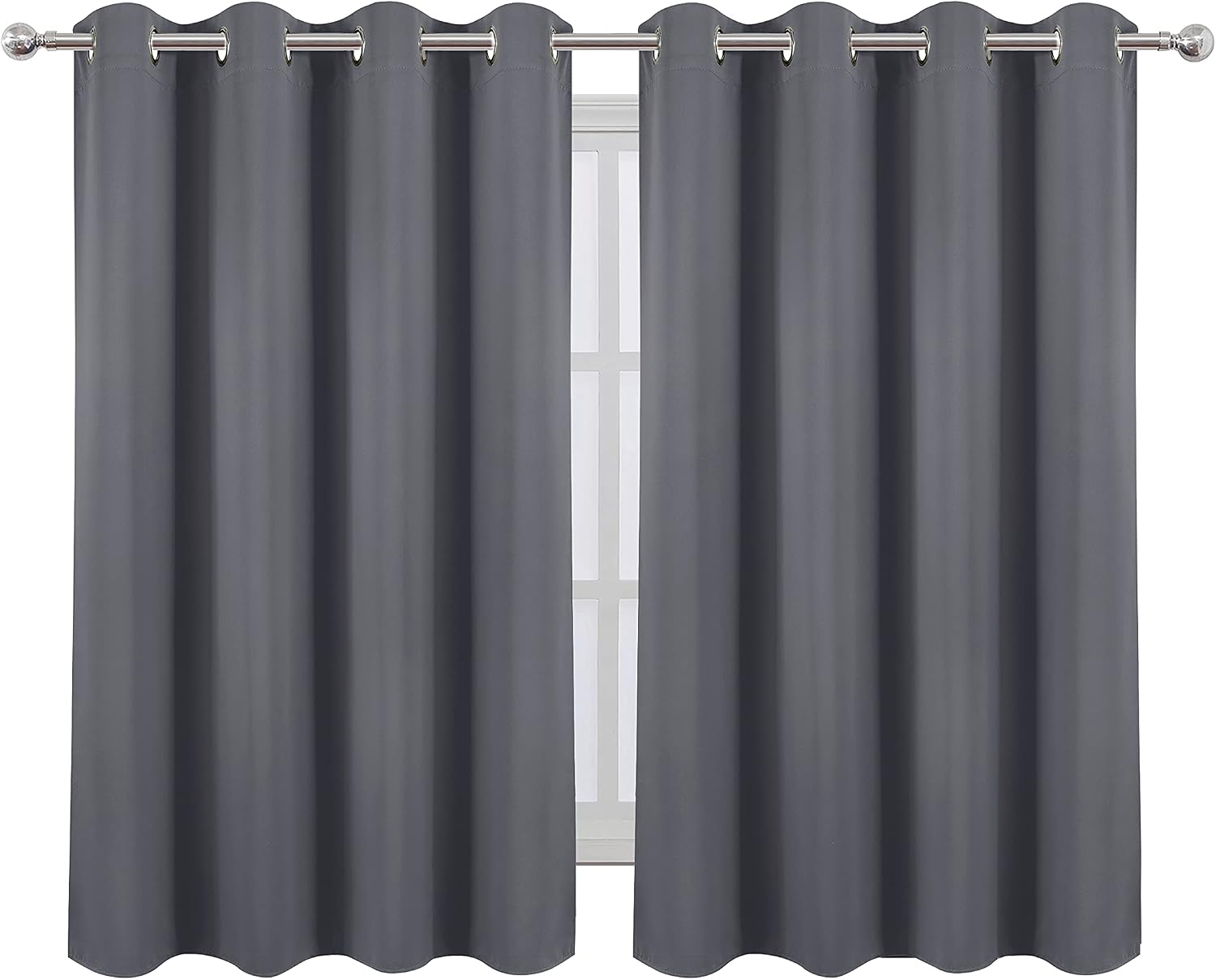 Lemomo Grey Blackout Curtains/52 x 45 Inch/Set of 2 Panels Room Darkening Short Curtains 45 Inch Grey
