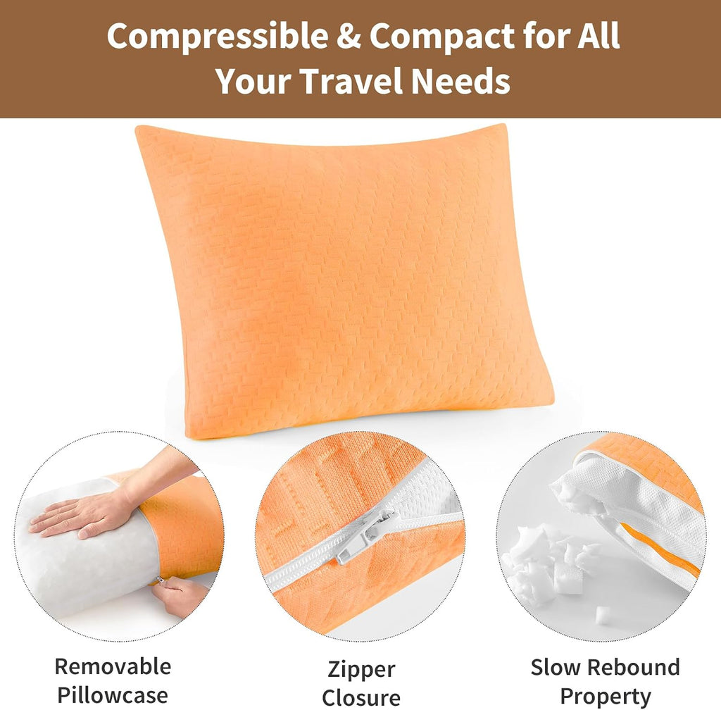 Small Shredded Memory Foam Pillow, Camping Pillow Travel Pillow - Compressible Medium Firm, Breathable Cover, Ideal Backpacking Hiking…