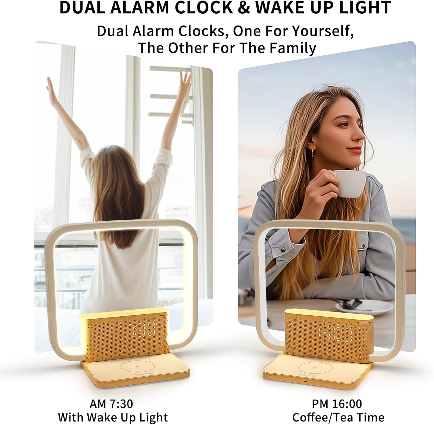 Sunrise Alarm Clock with Wireless Charging Desk Touch Lamp 3 Level Dimmable Wake-up Light Bedside Lamps for Bedroom Living Room, Sunrise…