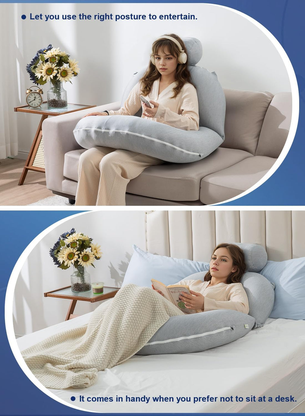 Insen Reading Pillow, Back Pillow for Sitting in Bed for Reading, Nurse & Relax, Reading Pillow for Adults, Moms & Kids, Sit Up Pillow for…