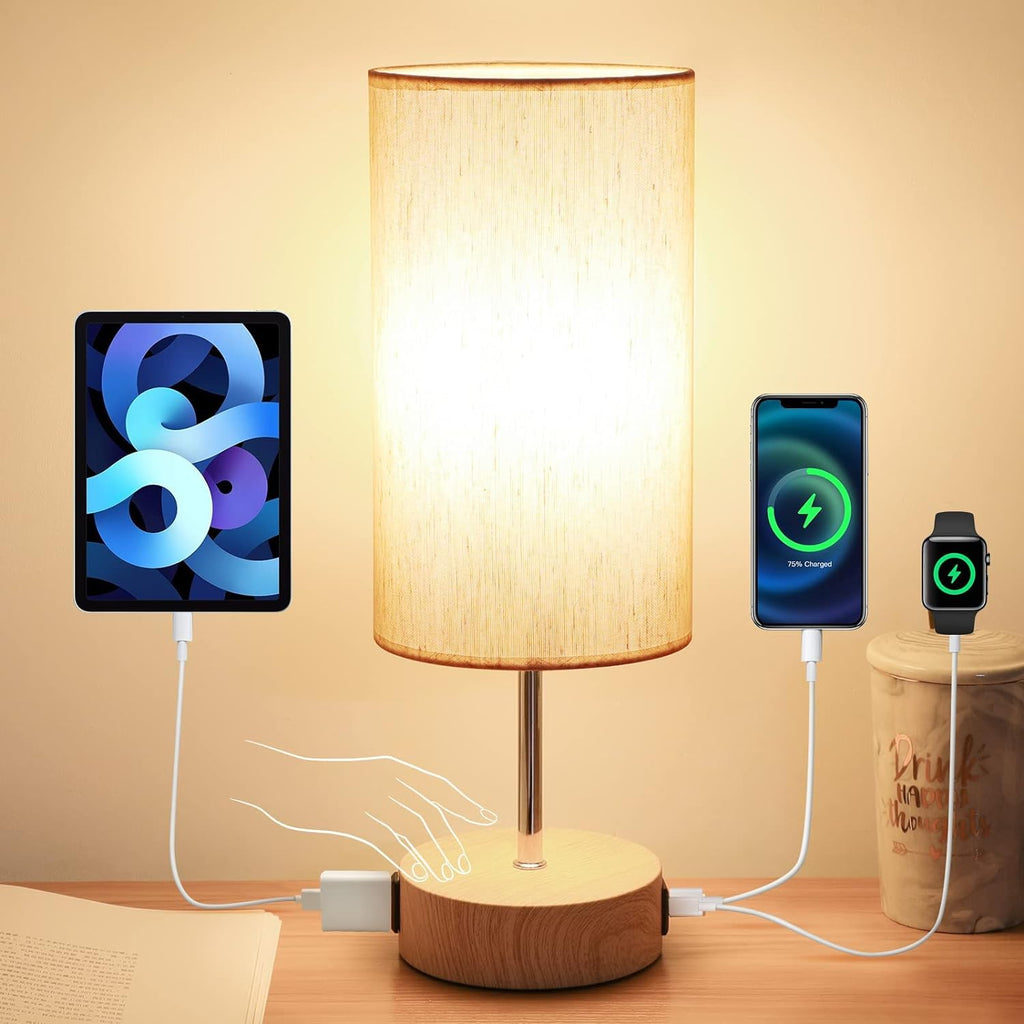 Yarra-Decor Bedside Lamp with USB A+C Charging Ports & AC Outlet Touch Control Table Lamp for Bedroom 3 Way Dimmable Nightstand Lamp with…