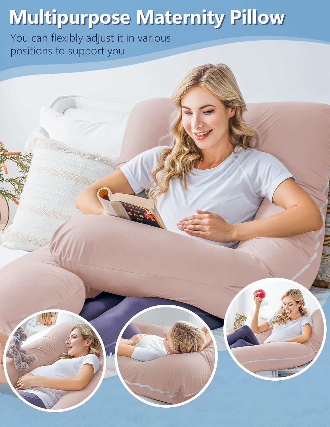 Meiz Cooling Pregnancy Pillows for Sleeping, Maternity Body Pillow for Pregnant Woman, U Shaped, with Cooling Jersey Cover 0 Count 55 Inch…