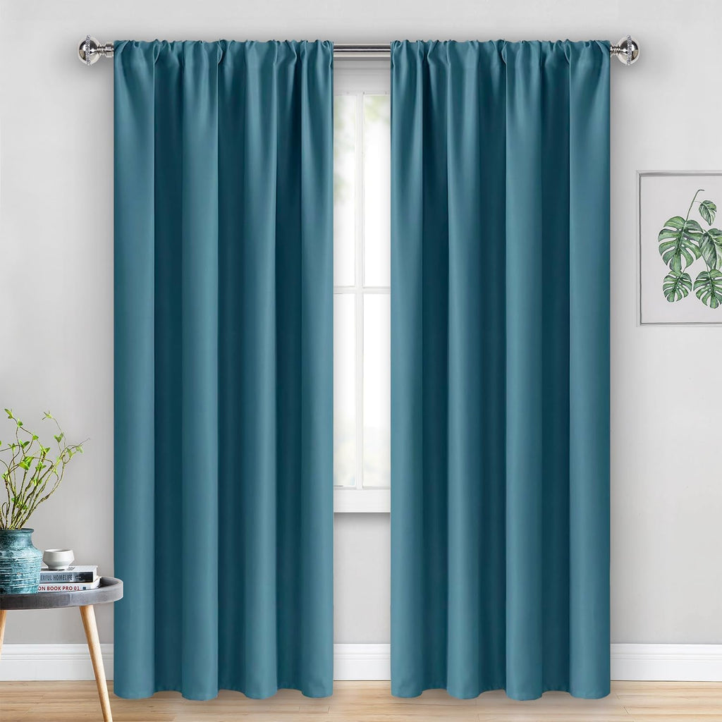 Jiuzhen Blackout Curtains for Bedroom - Thermal Insulated Room Darkening Rod Pocket Curtains for Living Room, Set of 2 Panels with Tiebacks…