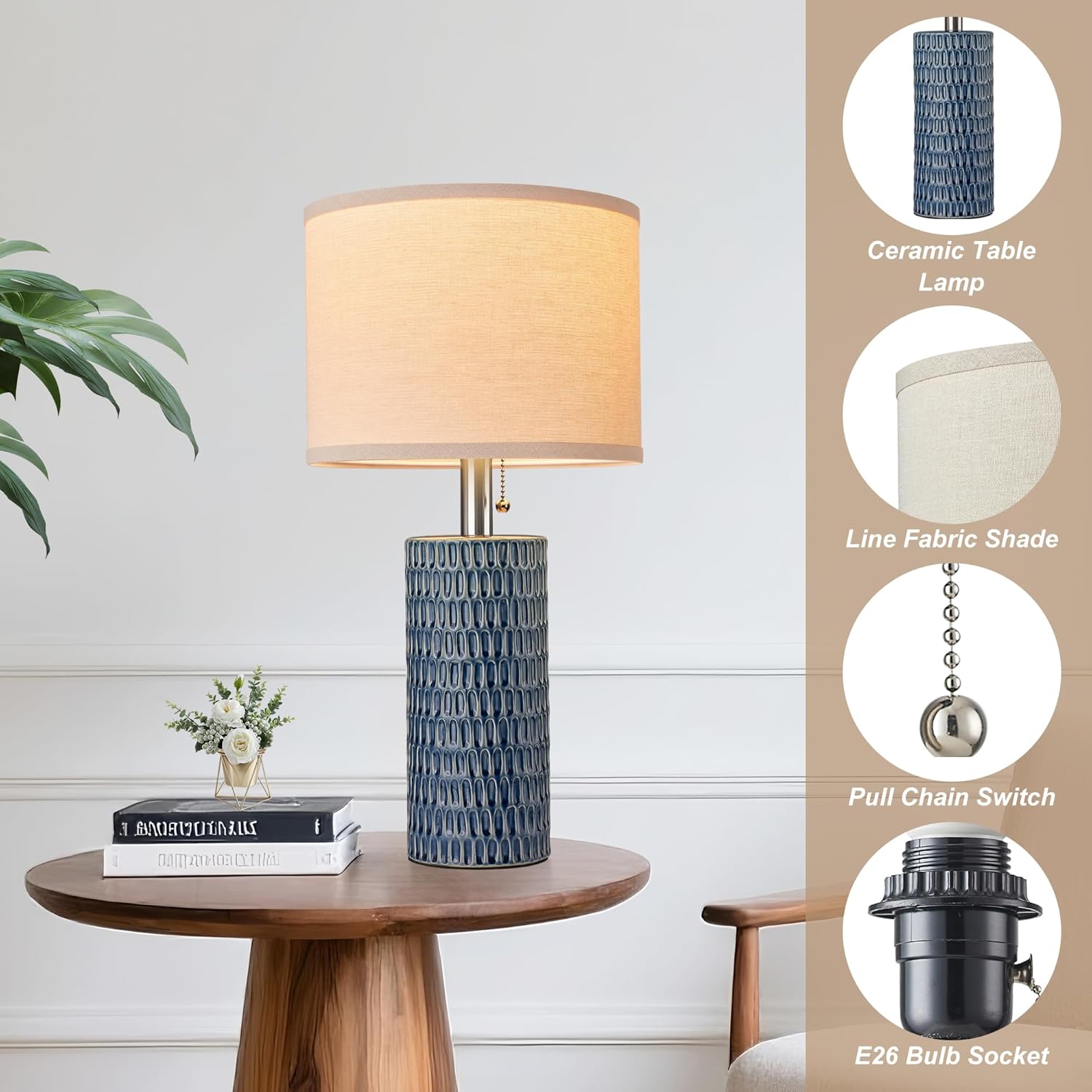 Reaketon 20.5" Modern Ceramic Table Lamps for Bedroom Set of 2, Bedside Lamps for Night Stands with Beige Lampshade, Farmhouse Table Lamp…