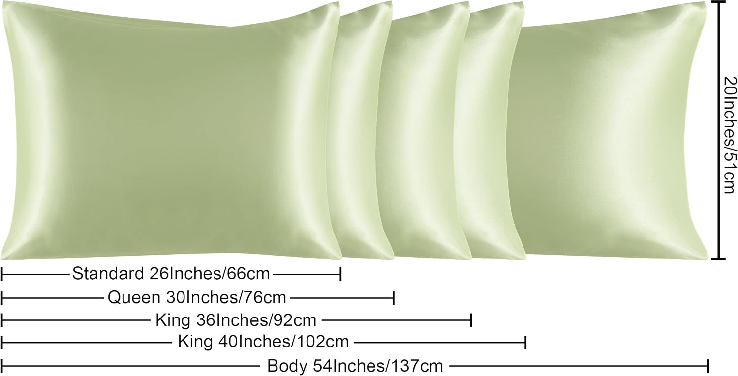 Ntbay Satin Body Pillowcase for Hair and Skin, Luxurious and Silky Pillow case with Envelope Closure, 20x54 Inches, Sage Green 54 Inches Gr…