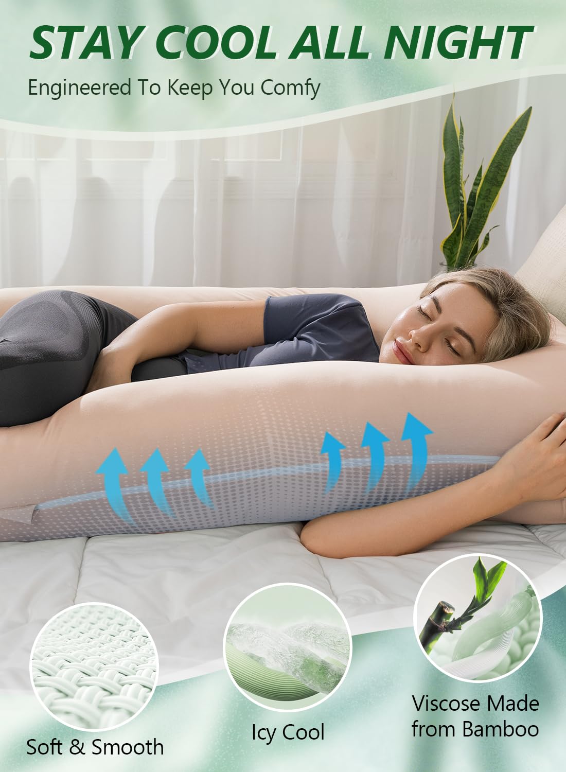 Meiz Pregnancy Pillows, Pregnancy Pillows for Sleeping Cooling, U Shaped Full Body Pillow for Adult, Rayon Cover from Bamboo, Light Apricot…