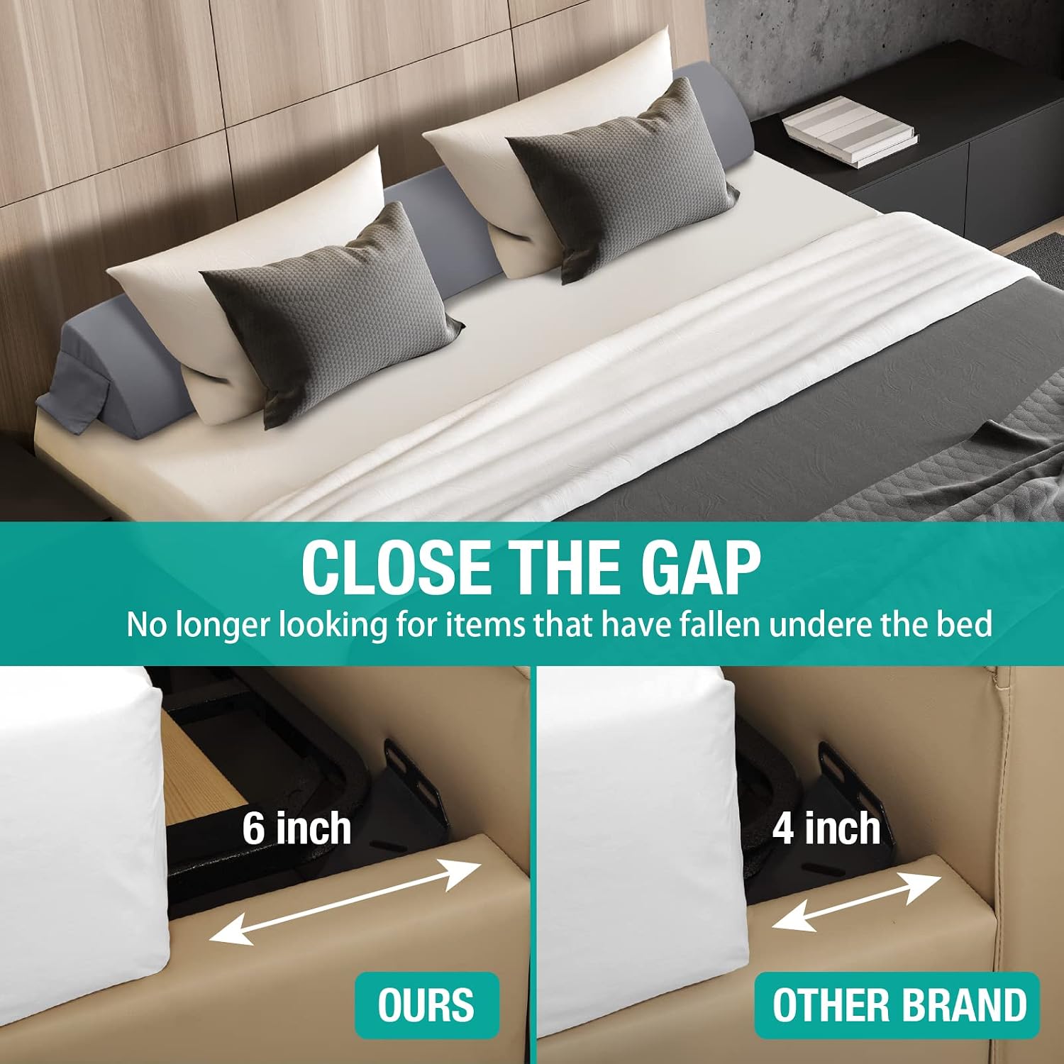 Vekkia Full Wedge Pillow Headboard/Bed Wedge Pillow for Headboard/Bed Gap Filler, Stop Loosing Your Pillows, Phone(Gray 54"x10"x6")