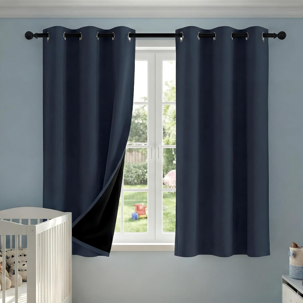 NICETOWN 100% Blackout Navy Blue Curtains, W42 x L63 in, 2 Panels Thermal Insulated Short Black Out Curtains with Grommet for Kids Boys…