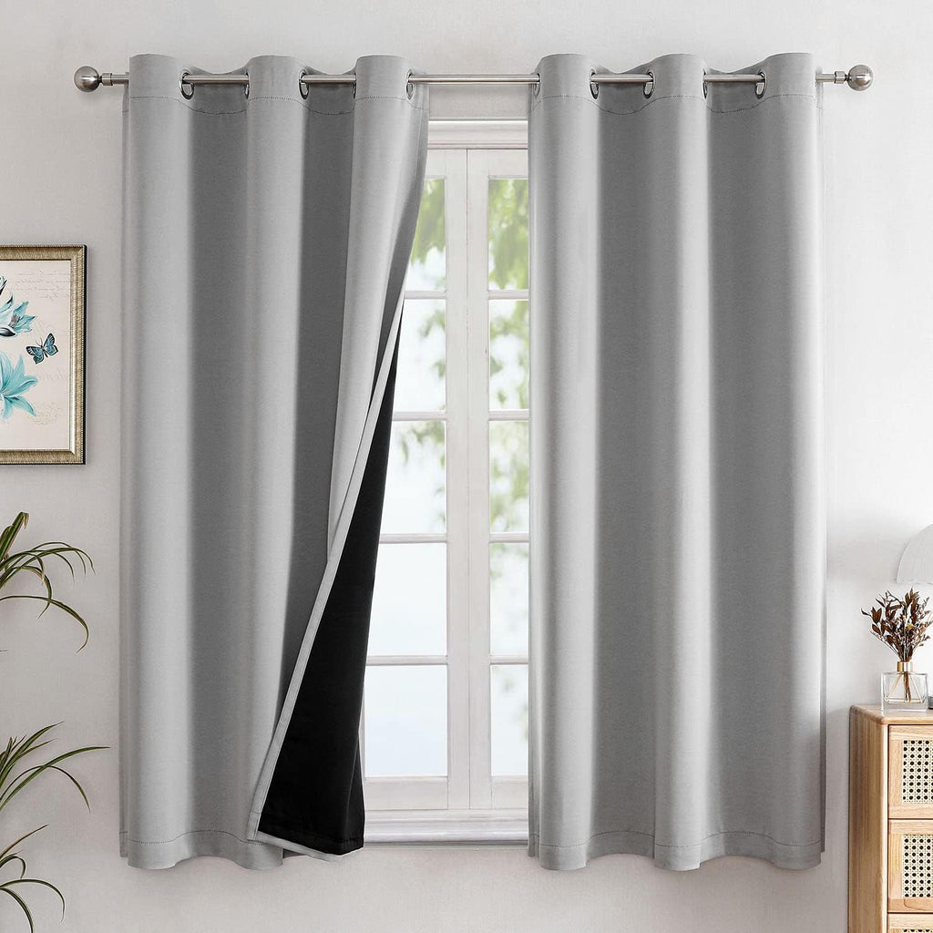 ChrisDowa 100% Blackout Curtains for Bedroom with Black Liner, 2 Thick Layers Total Blackout Thermal Insulated Grommet Window Curtains 63 I…