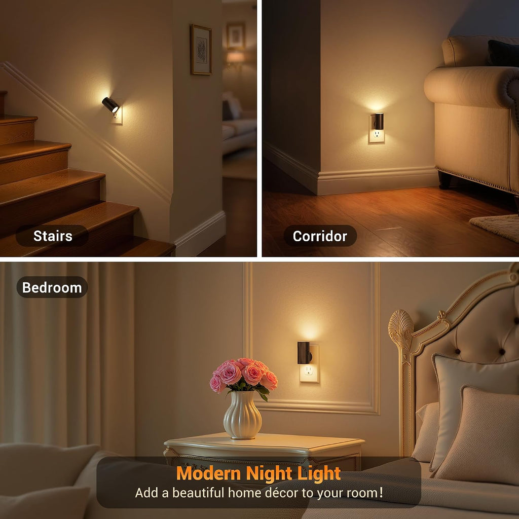 JandCase LED Night Light Plug in, Rotating Night Lights Plug into Wall [4 Pack], Dusk to Dawn Sensor, 2 Level Brightness Adjustable…