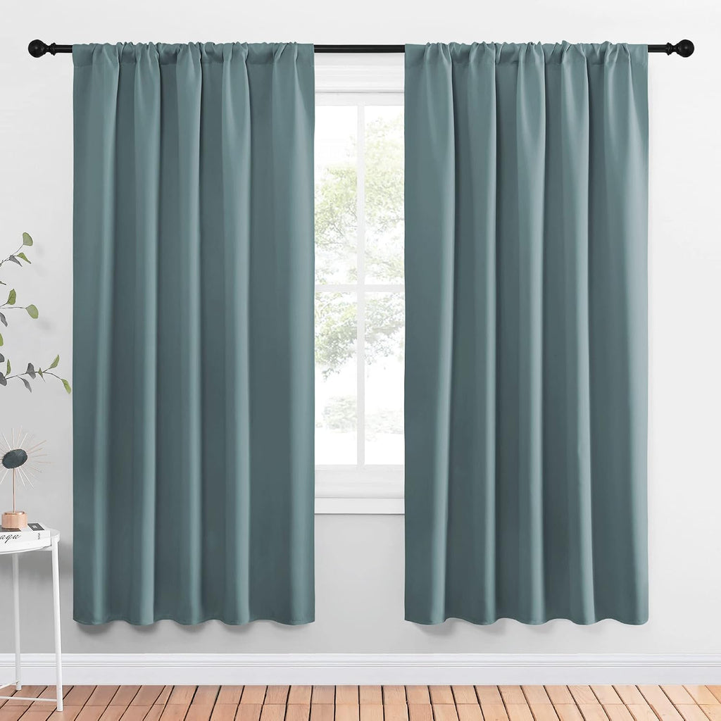 NICETOWN Greyish Blue Blackout Curtains Panels for Window, Thermal Insulated Rod Pocket Blackout Drapes/Draperies for Living Room (2…