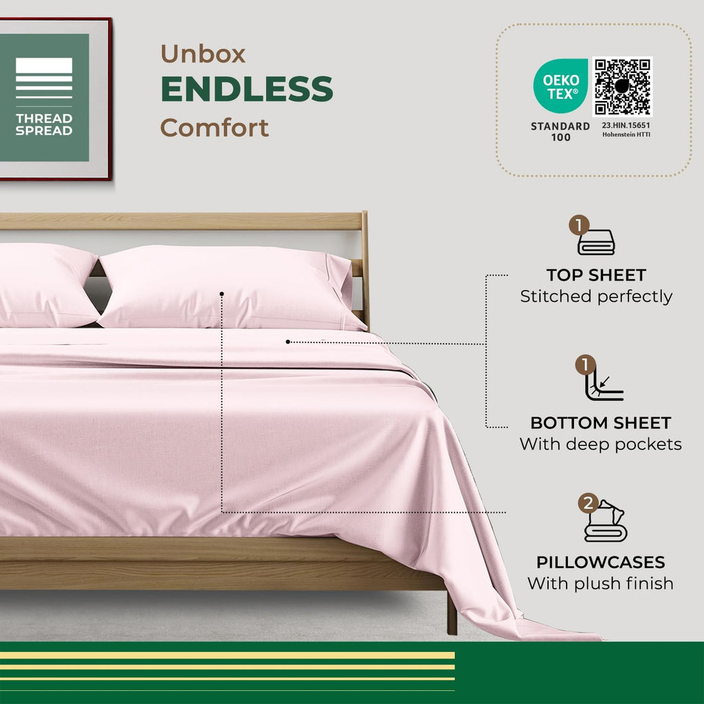 THREAD SPREAD 100% Organic Cotton Sheets King Size - 4 PC Organic Cotton King Size Percale Weave Sheet Set, Soft, Cooling, Crisp &…