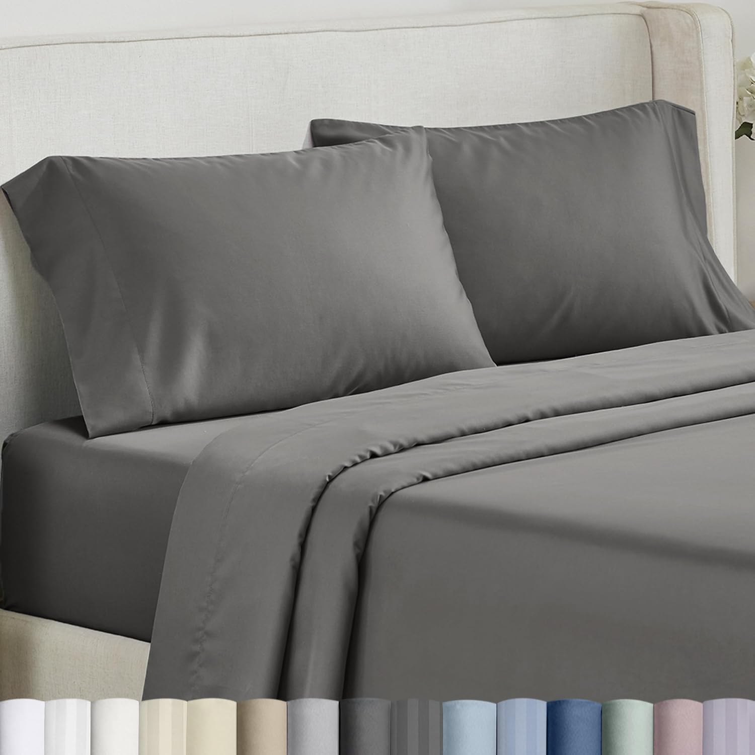 CALIFORNIA DESIGN DEN Soft & Silky 500 Thread Count 100% Cotton is Cool & Smooth, 2 Gray Pillow Cases Queen Fits Standard & Queen Pillows…