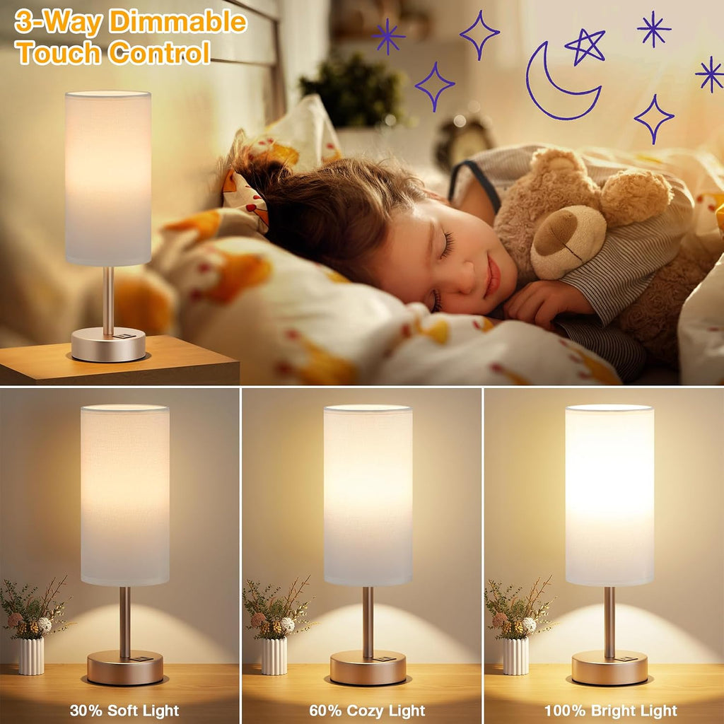 Dicoool Touch Bedside Table Lamp with USB - 3 Way Dimmable Lamp for Bedroom Nightstand, Desk Lamp with Charging Station for Dorm, Living…