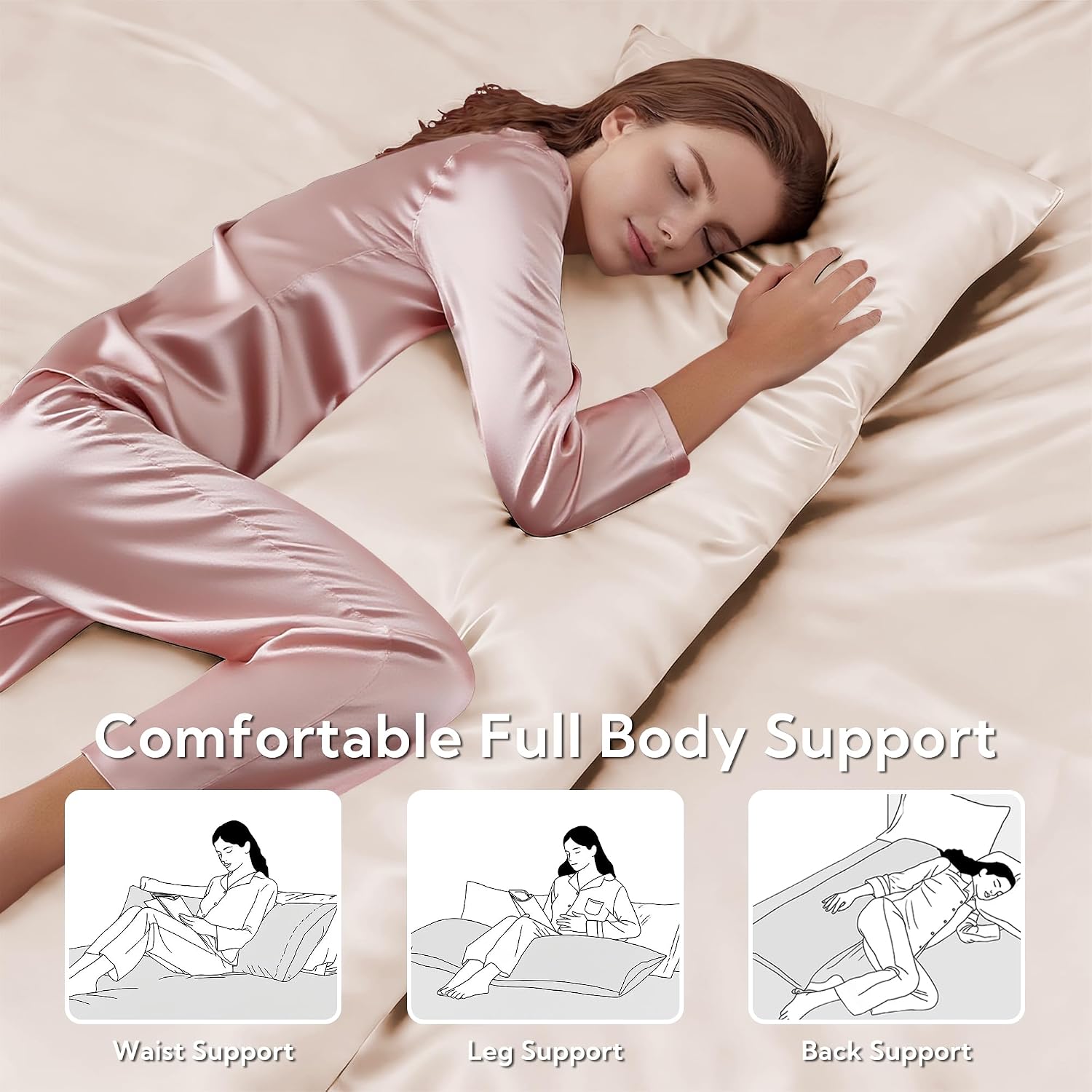 MR&HM Satin Body Pillow Cover, Soft and Breathable Body Pillow Case with Envelope Closure, Cooling and Silky Long Pillowcase for Hair and…