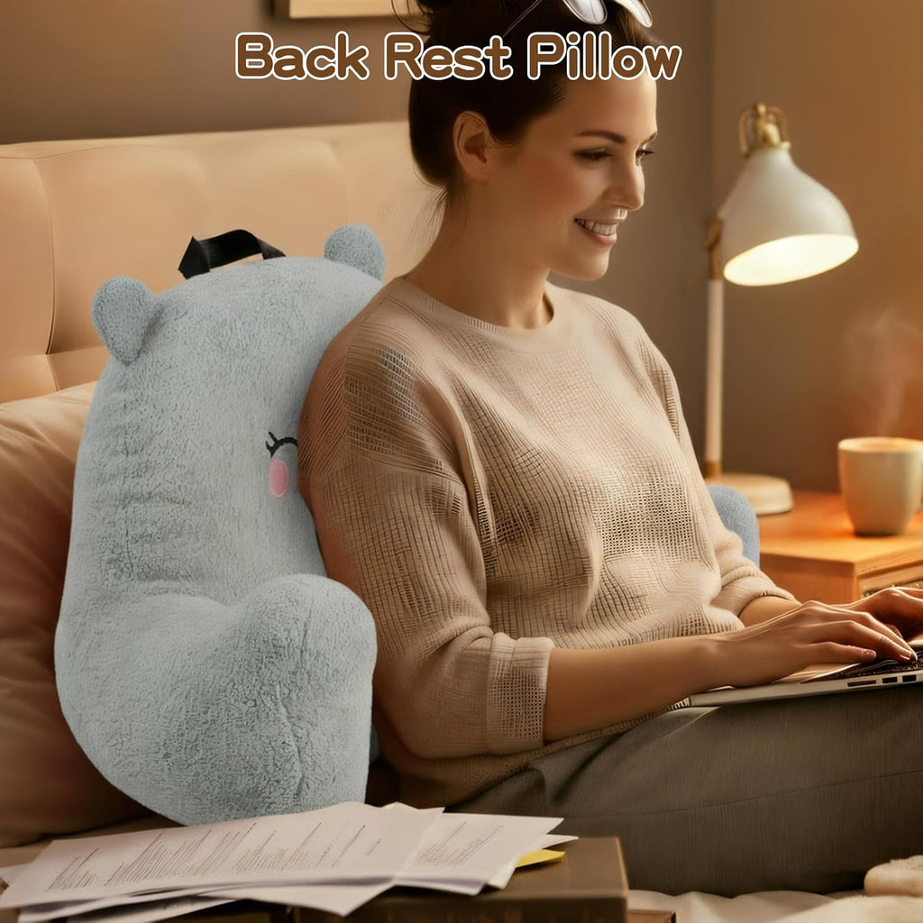 Ajicong Reading Pillow for Sitting in Bed Couch Teens/Adult, Back Rest Pillow for Sitting Up in Bed with Shredded Memory Foam, Includes Arm…