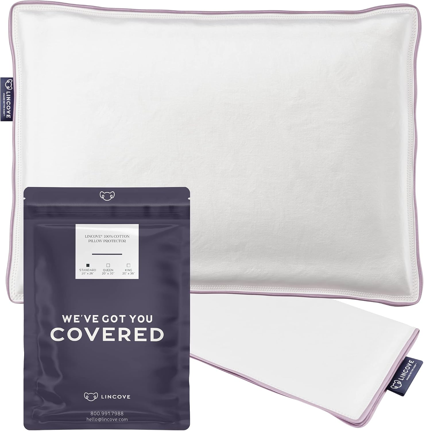 Lincove 100% Cotton Sateen Pillow Protector Cover - Zipper Pillow Cover - 500 Thread Count Luxury Cotton - Zippered Dust Pillow Protector…