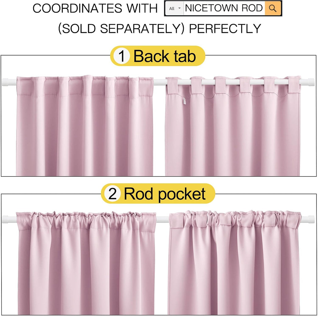 NICETOWN Blackout Curtain Panels for Living Room - (Baby Pink Color) 42x63 Inch, 2 Panels Set, Thermal Insulated Room Darkening Blackout…