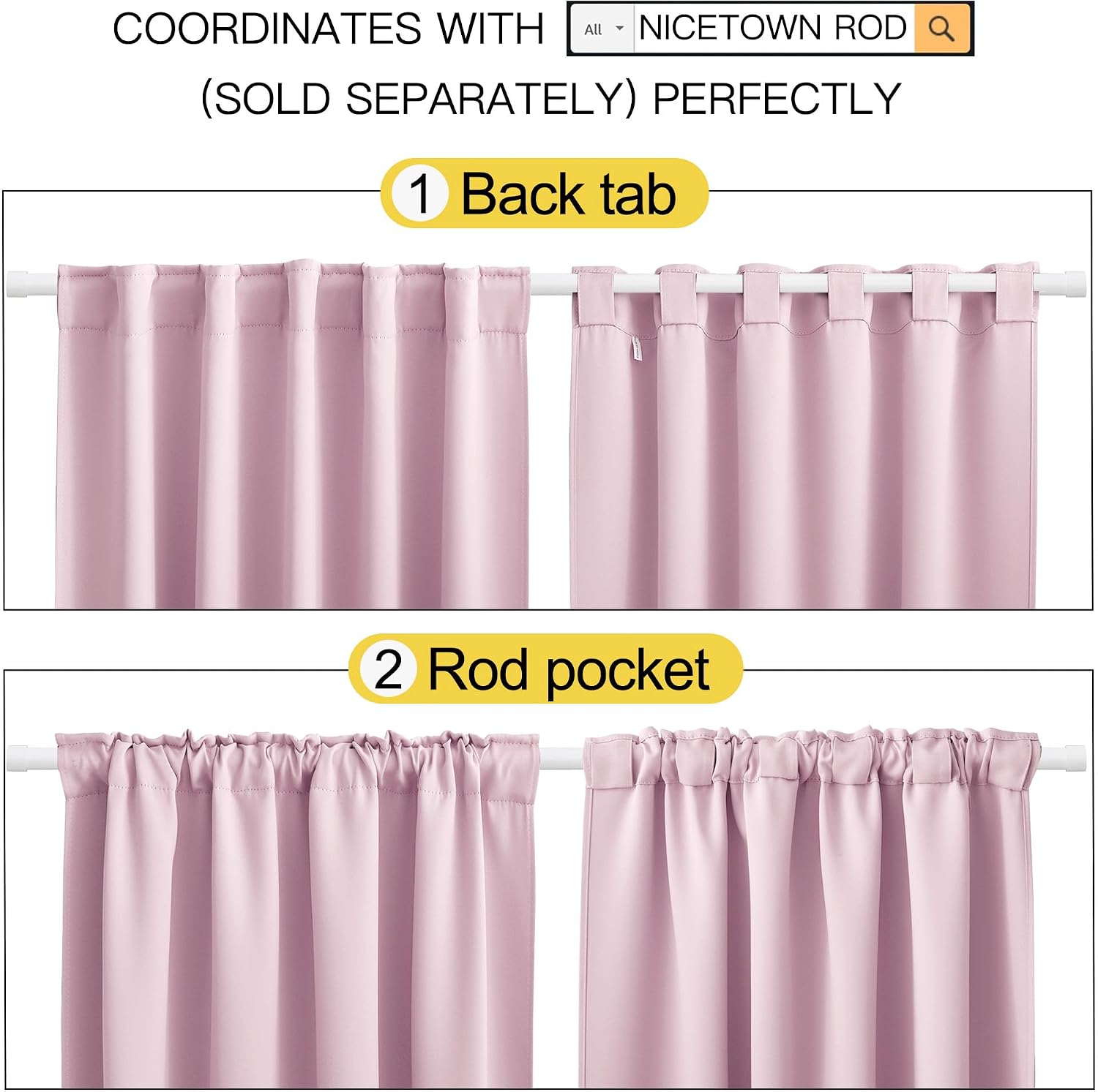 NICETOWN Blackout Window Curtains for Camper - (Baby Pink Color) 42x40 Inch, 2 Panels Set, Thermal Insulated Room Darkening Blackout…