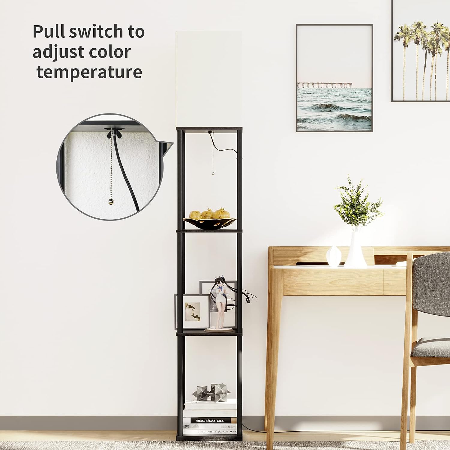 SUNMORY Floor Lamp with Shelves, Modern Square Standing Lamp with 3 Color Temperature Bulb, Corner Display Bookshelf Lamp for Living Room…