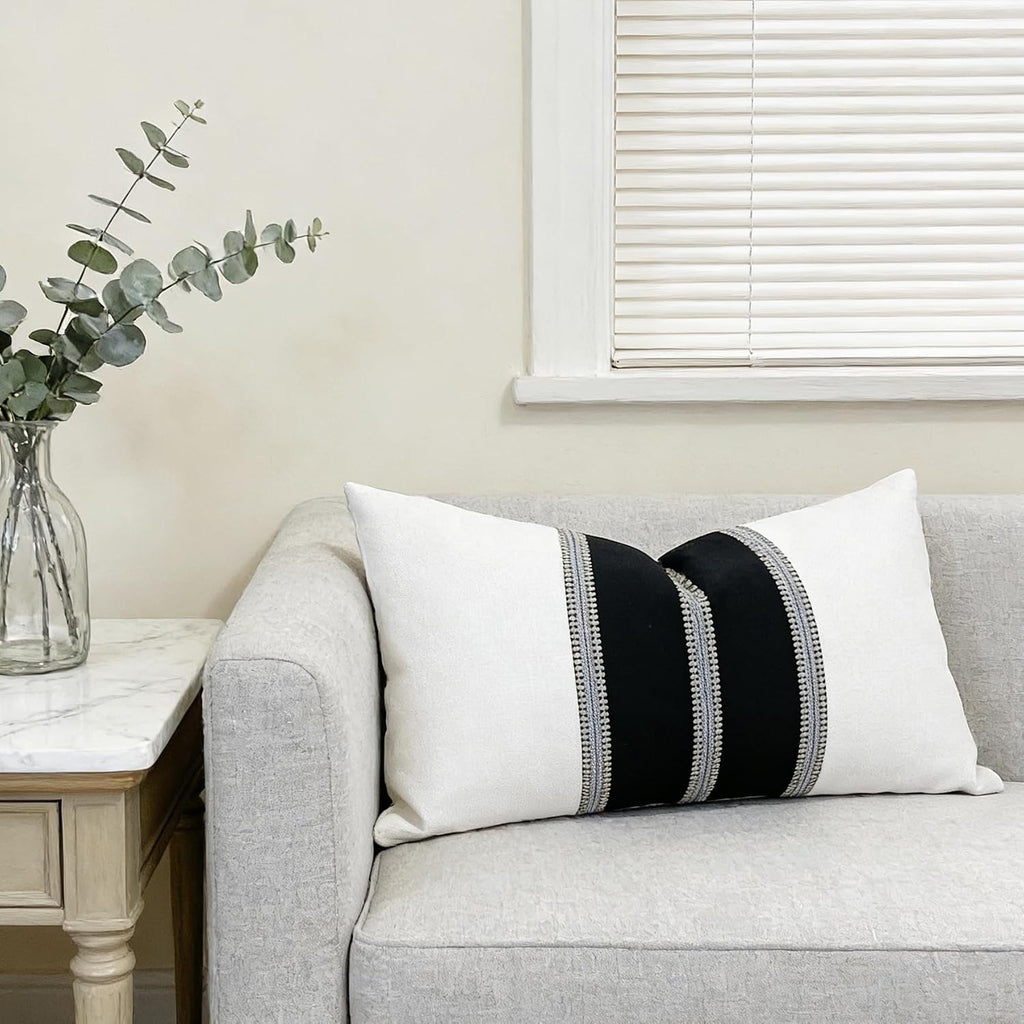 Slow Cow Boho Jacquard Textured Woven Stripe Throw Pillow Covers 12x20 Decorative Cushion Cover Rectangular Pillow Cover