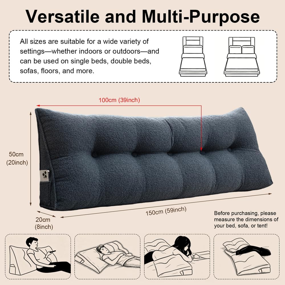 ERWUDEling Headboard Pillow Queen with Neck Roll Pillow & Two Large Side Pockets, Removable Washable Cover, Triangle Bed Wedge Pillow for…