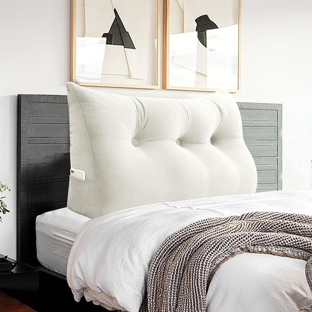 Headboard Pillow Twin for Dorm - Velvet Bed Wedge Headboard Reading Pillow for Sitting in Bed, Positioning Support Backrest Pillow with…