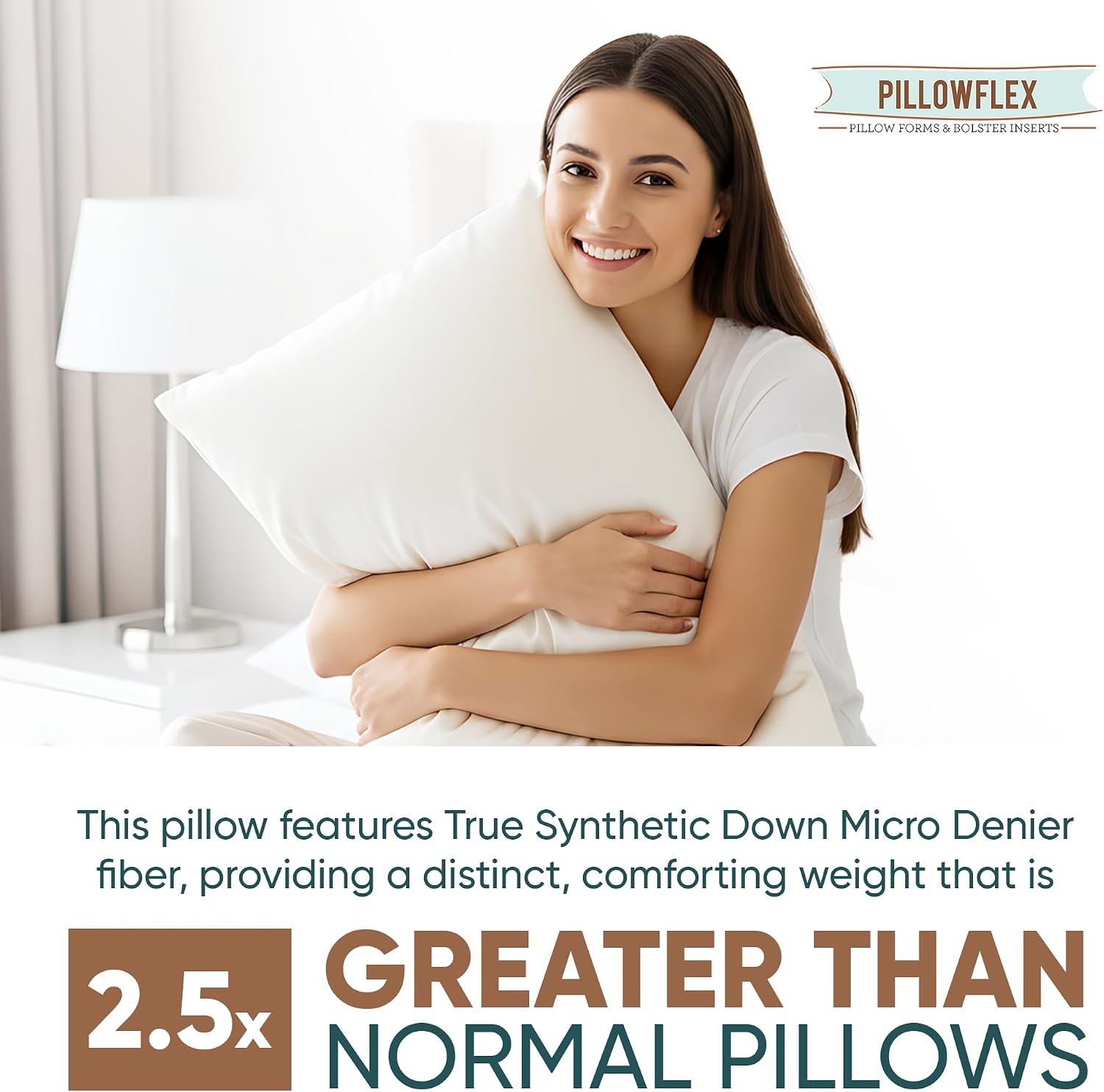 Pillowflex Synthetic Down Sleeping Pillows - Standard Size - Medium Firmness for Back, Side & Stomach Sleepers - Ideal for Standard, Twin,…