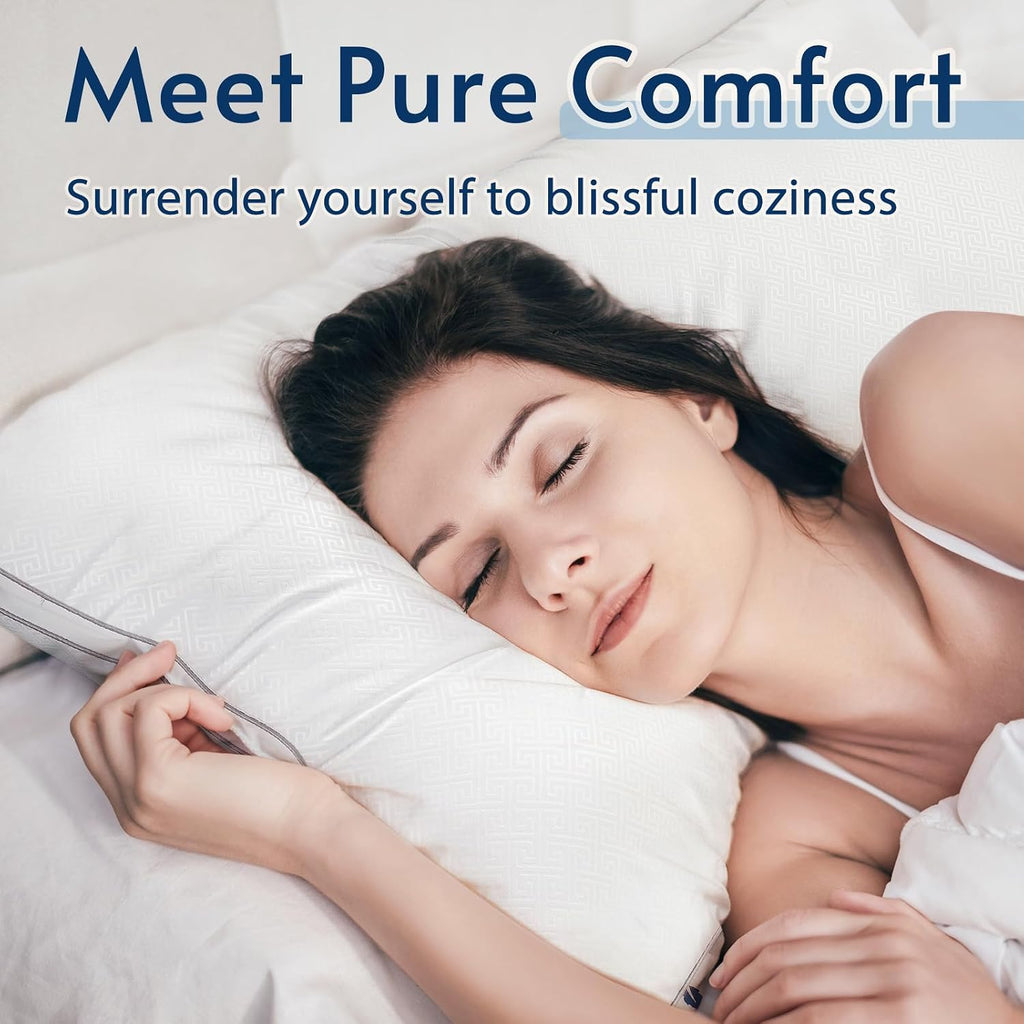 viewstar Bed Pillows King Size Set of 2, Firm Support Down Alternative Gusseted Pillows for Side, Back, or Stomach Sleepers, White