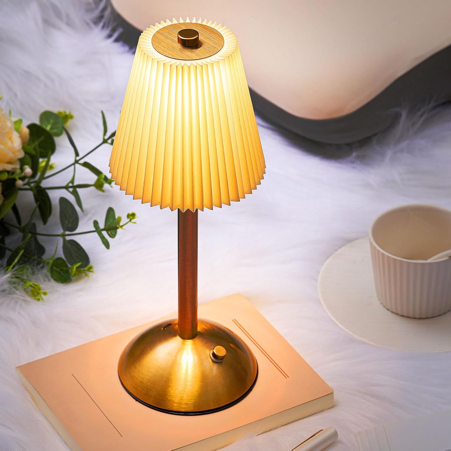 Liliful 1 Pcs Cordless Table Lamp Rechargeable Touch LED Small Gold Portable Battery Operated USB-c Desk Lamp 3 Color Dimmable for…
