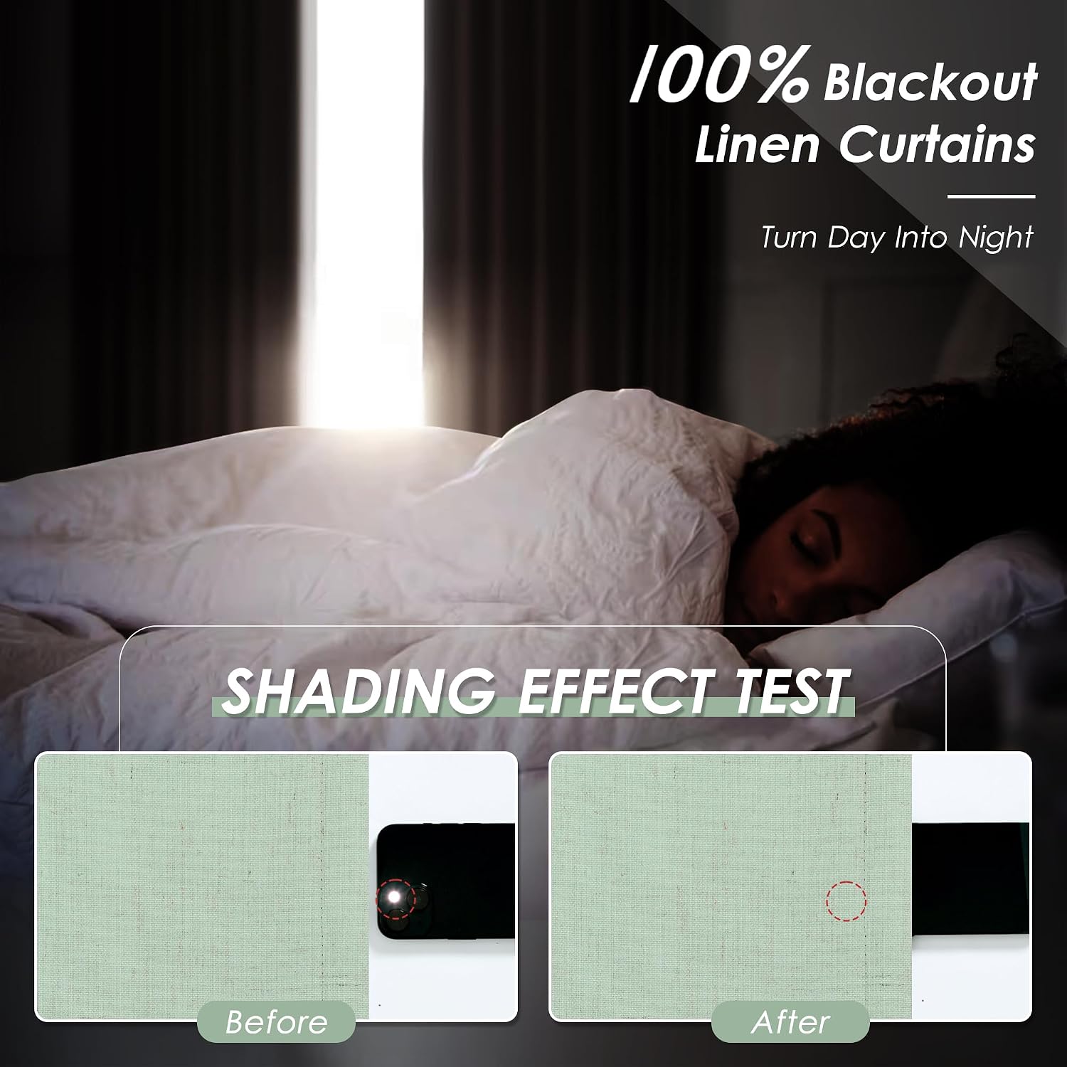 Nanspring Aqua Green 100% Blackout Linen Curtains for Bedroom 108 Inches Long Back Tab Rod Pocket Thermal Insulated Acoustic Panels Black o…