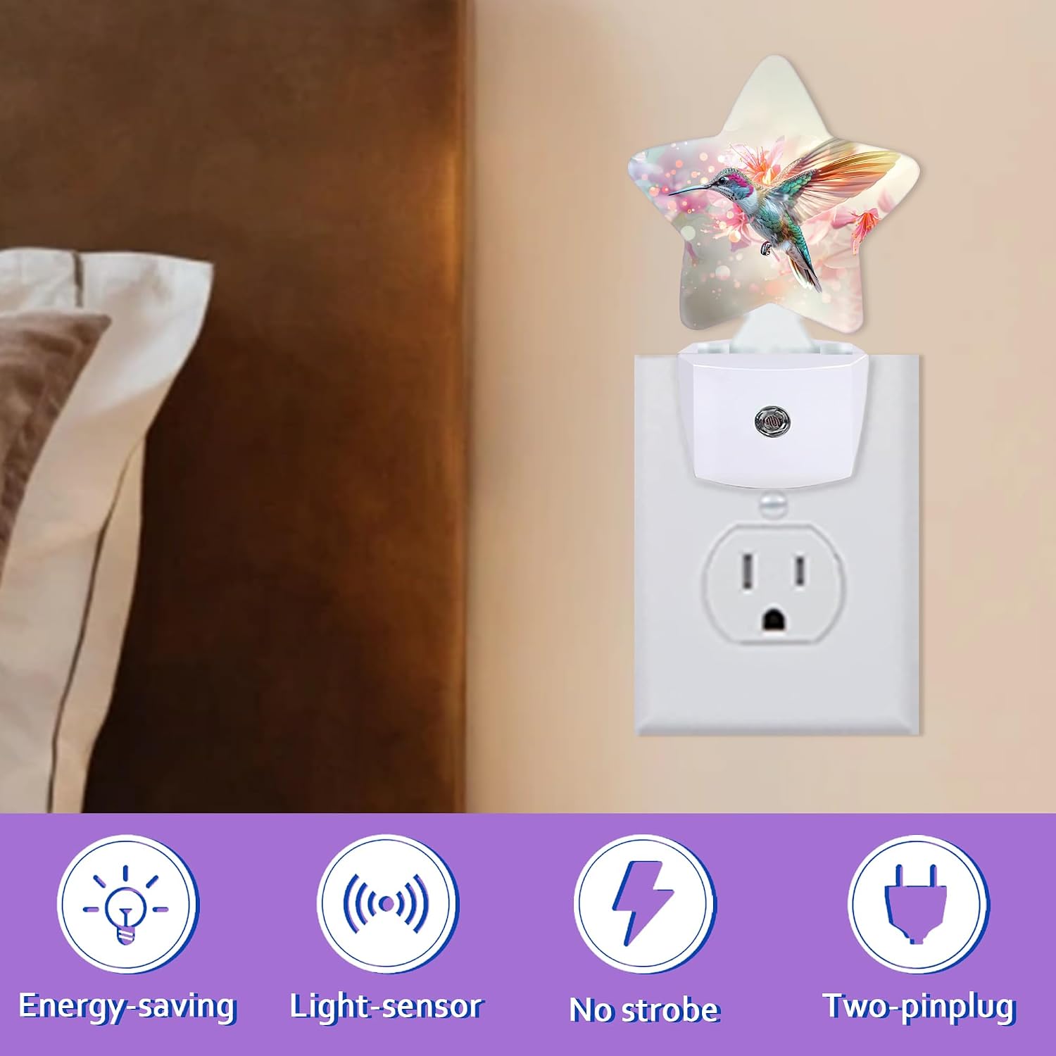 Spring Hummingbird Night Light for Kids, Pink Flower Night Lights Plug Into Wall, Lightweight Dusk to Dawn Light Sensor Warm Nightlights…